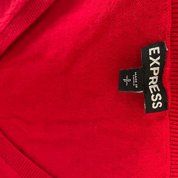Express Red V Neck Tight Knit Zip Front Long Sleeve Pullover Sweater SP - Picture 13 of 13